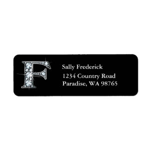 "F" Diamond Bling Monogram Return Address Label