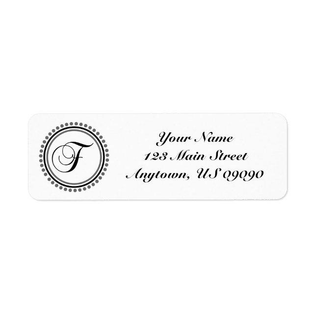 F Dot Circle Mongram Address Label (Black / Grey) (Front)