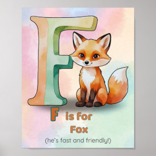 F est pour Fox - Whimsical Alphabet Poster animal