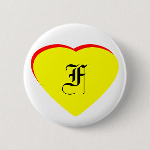 "F" Heart Yellow Red Wedding Invitation The MUSEUM 2 Inch Round Button