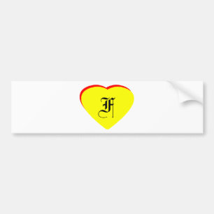 "F" Heart Yellow Red Wedding Invitation The MUSEUM Bumper Sticker