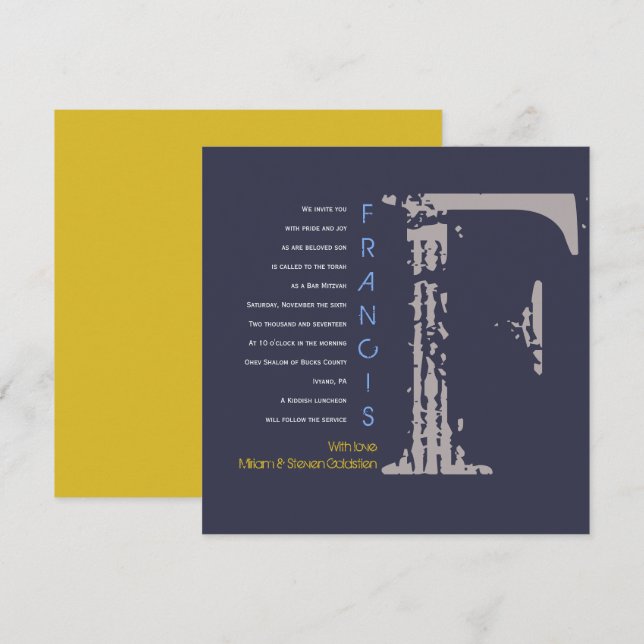 F Initial Collection Bat Bar Mitzvah Invitation (Front/Back)