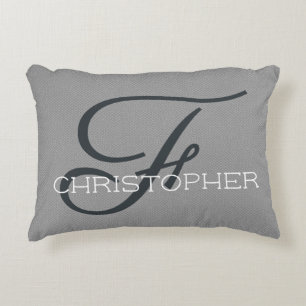 F Initial Personalized Name Black White Grey Accent Pillow