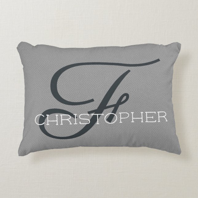 F Initial Personalized Name Black White Grey Accent Pillow (Front)