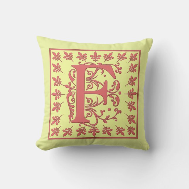 F INITIAL PILLOW - Pink F on YELLOW Background (Front)
