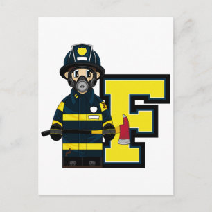 F is for Cartoon Fireman Postcard