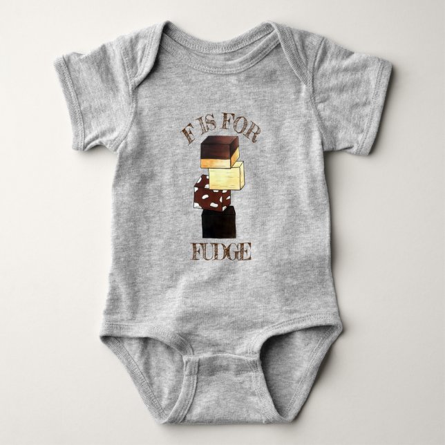 F is for Fudge Confectionery Candy Sweets Baby Bodysuit (Front)