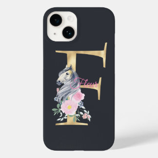 F letter personalized name monogram with horse Case-Mate iPhone 14 case