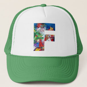 F LETTER / SANTA WITH CHRISTMAS TREE MONOGRAM TRUCKER HAT