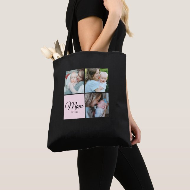 F*Mom Established Script Black 3 Photo Gift Tote Bag (Close Up)
