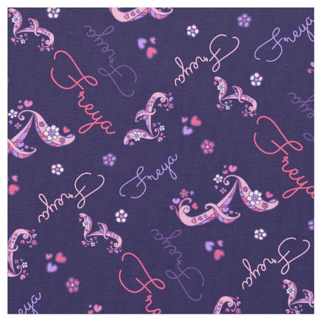 F monogram and personalized name Freya fabric (Close Up)