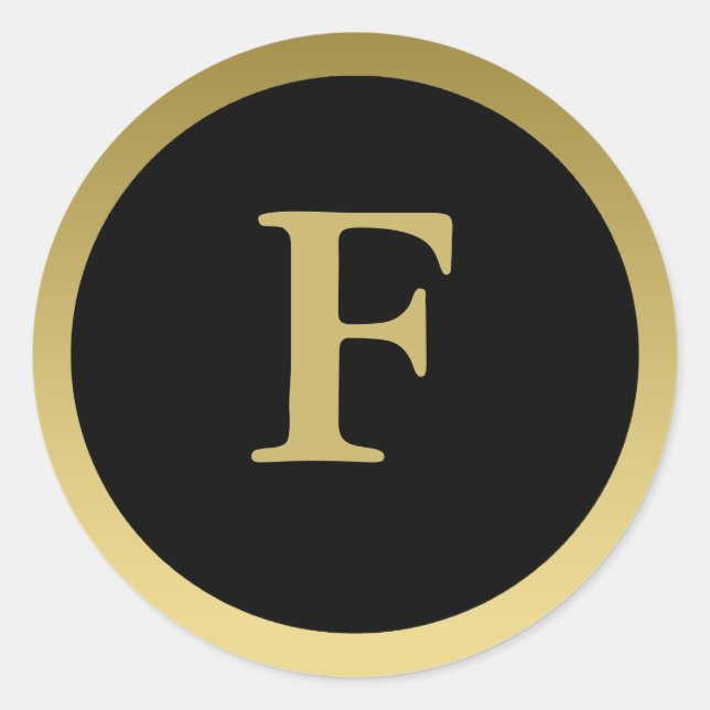 F :: Monogram F Elegant Gold and Black Sticker (Front)