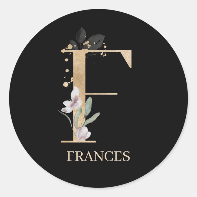 F Monogram Floral Personalized Classic Round Stick Sticker (Front)
