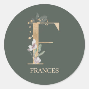 F Monogram Floral Personalized Classic Round Sticker
