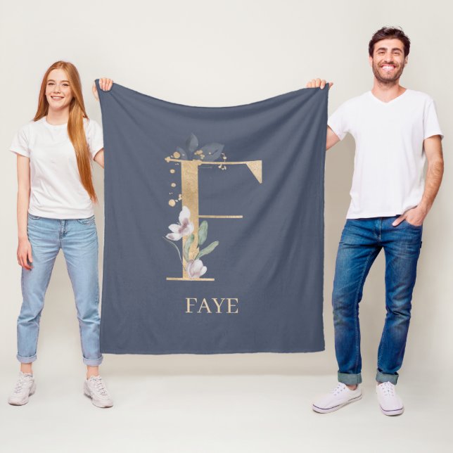 F Monogram Floral Personalized Fleece Blanket (In Situ)