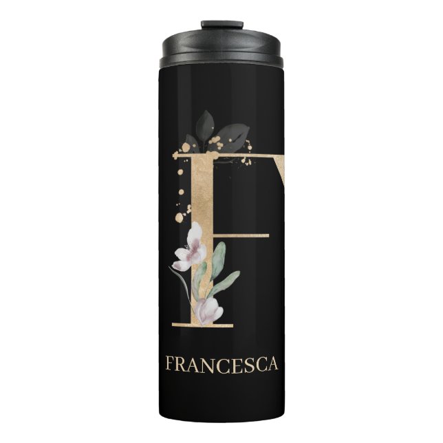 F Monogram Floral Personalized Thermal Tumbler (Front)