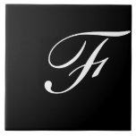 F Monogram Initial White on Black Tile<br><div class="desc">Classic White Letter Monogram on Black Background,  F.</div>