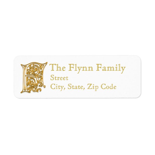 F Monogram "Irish Gold" design Address Labels (Front)