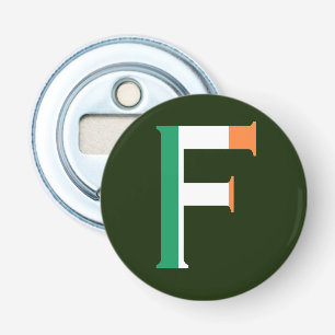 F Monogram overlaid on Irish Flag bocn Bottle Opener