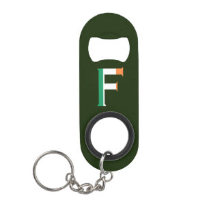 F Monogram overlaid on Irish Flag bocnt Keychain Bottle Opener