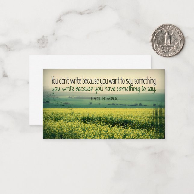 F. Scott Fitzgerald Inspirational Quote "Write" Card (Front/Back In Situ)