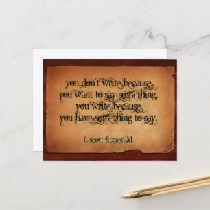 F. Scott Fitzgerald Inspirational Quote "Write" Postcard