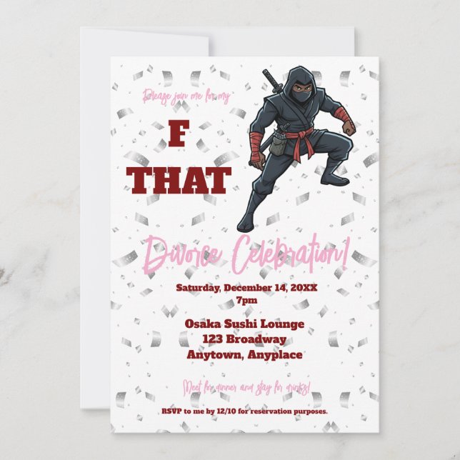 F that Ninja Divorce Party Invitation (Front)