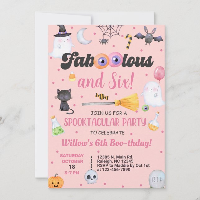 Fa-boo-lous Halloween fille invitation d'anniversa (Devant)