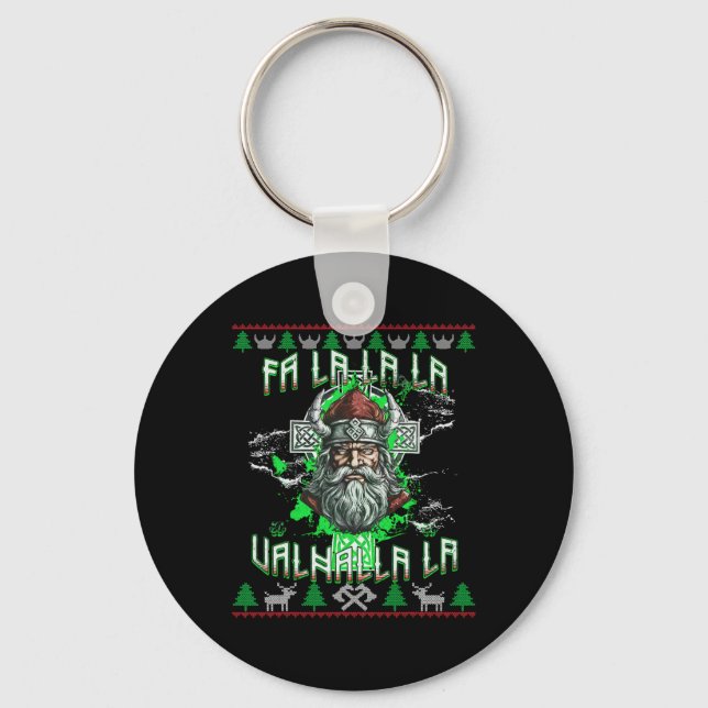 Fa La 8 Valhalla Santa Hat Viking Skull Christmas  Keychain (Front)