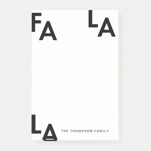 Fa La Bold Letters Minimalist Modern Personalized Post-it Notes (Front)