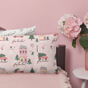 Fa La Home For The Holidays Town & Pink Retro Van Lumbar Pillow