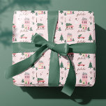 Fa La Home For The Holidays Town & Pink Retro Van Wrapping Paper<br><div class="desc">Celebrate the magical and festive holiday season with our custom holiday wrapping paper. Our vintage holiday design features a fun vintage town scenery and landscape. Every little detail is captured in this quaint little neighbourhood. Features Pink houses decked out in festive decorations, pink snow covered trees, festive showman, lamp post,...</div>