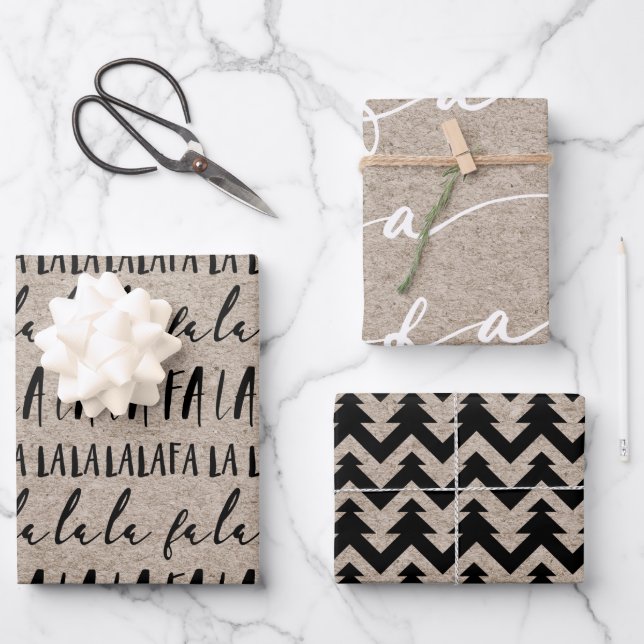 FA LA Kraft Papier & Noir Typographie Noël (Recto)