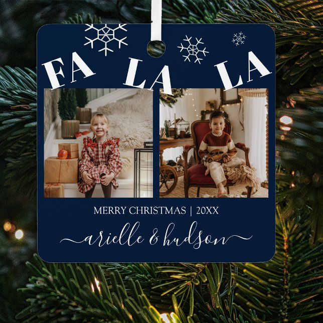 Fa La La 2 Photo Christmas Holiday Tree Metal Ornament (Creator Uploaded)