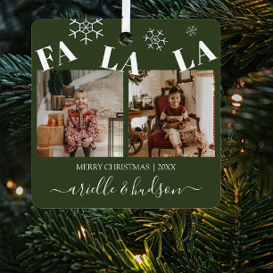Fa La La 2 Photo Christmas Holiday Tree Metal Ornament