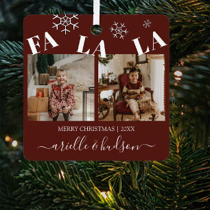 Fa La La 2 Photo Christmas Holiday Tree Metal Ornament
