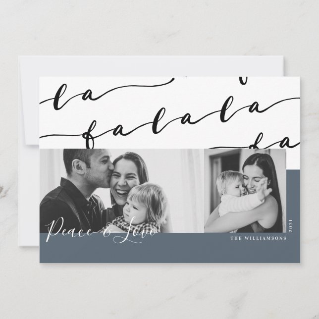 FA LA LA Black & Blue Typographic Christmas Photo Holiday Card (Front)
