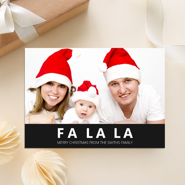 Fa La La Black Modern Christmas Photo Holiday Card (Creator Uploaded)