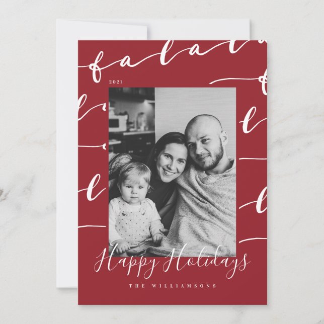 FA LA LA Black & Red Typographic Christmas Photo Holiday Card (Front)