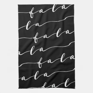 FA LA LA Black & White Calligraphy Christmas Carol Kitchen Towel
