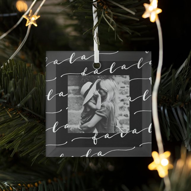 FA LA LA Black & White Calligraphy Christmas Photo Glass Ornament (FA LA LA Black & White Calligraphy Christmas Photo Glass Ornament)