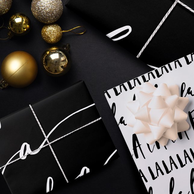 FA LA LA Black & White Chic Script Christmas Carol Wrapping Paper Sheet (FA LA LA Black & White Chic Script Christmas Carol Wrapping Paper Sheets)
