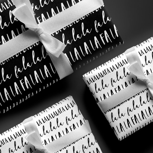 FA LA LA Black & White Typographic Christmas Carol Wrapping Paper Sheet (FA LA LA Black & White Typographic Christmas Carol Wrapping Paper Sheet)