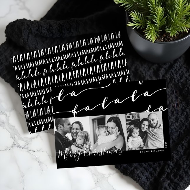 FA LA LA Black & White Typographic Christmas Photo Holiday Card (FA LA LA Black & White Typographic Christmas Photo Holiday Card)