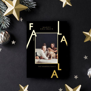 Fa La La Bold Letters Minimalist Modern Photo Foil Holiday Card