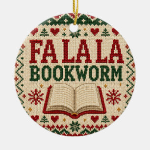 Fa la la Bookworm Cute Ugly Christmas Sweater 2026 Ceramic Ornament