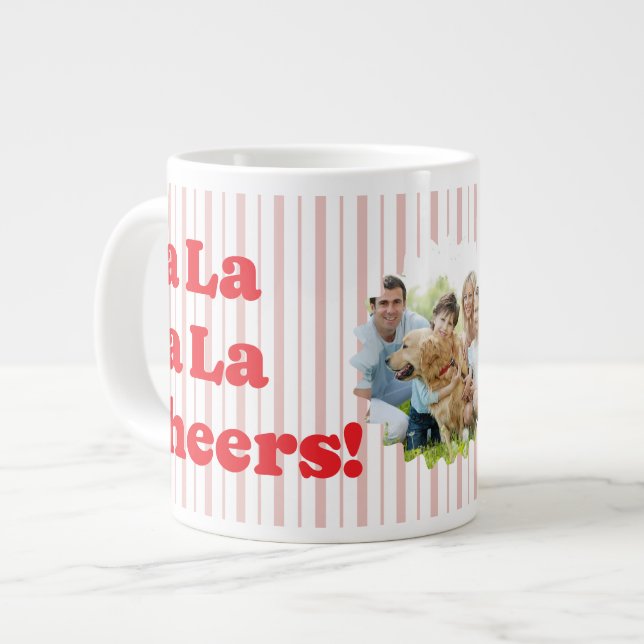Fa La La Cheers Christmas Party Striped Large Coffee Mug (Front Left)