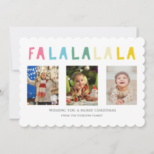 Fa La La Christmas 3 Photo Collage Colourful Cute Holiday Card