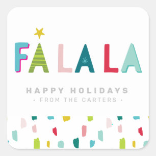 FA LA LA CHRISTMAS HOLIDAY fun bold colourful dabs Square Sticker