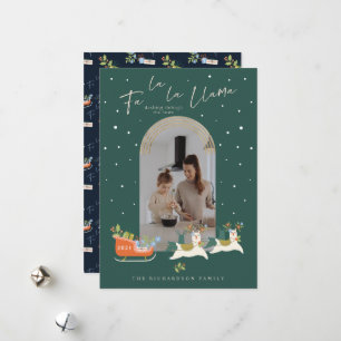 Fa La La Christmas Llama Reindeers & Sleigh Photo Holiday Card